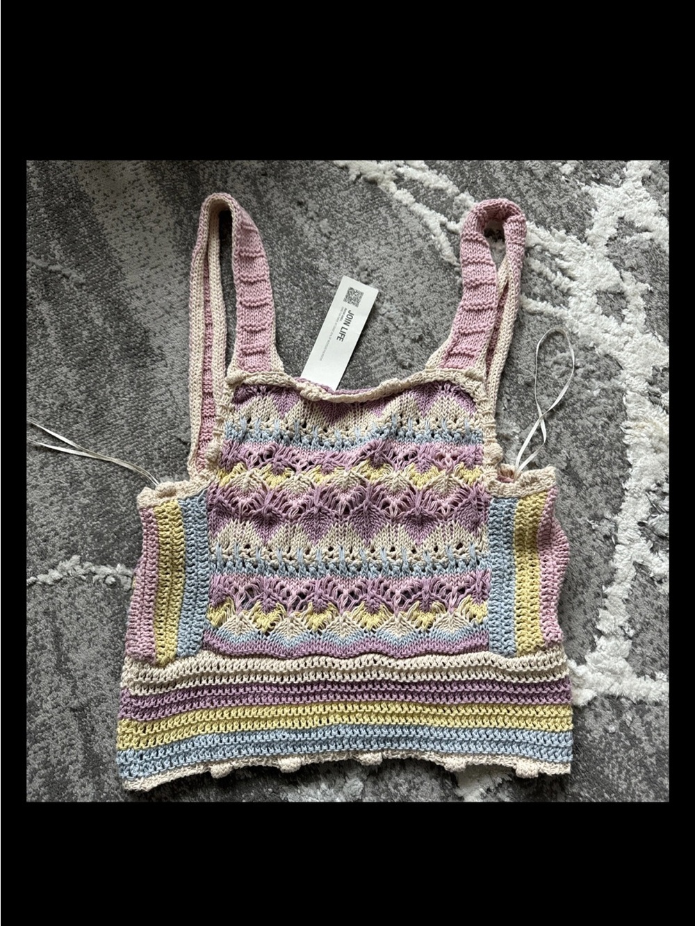 New Zara Cotton Crochet Camisole Tank Top Water Color Pink Lavender Blue M